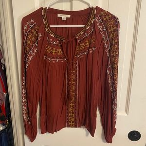Maroon American Eagle Long Sleeve Blouse (Small)
